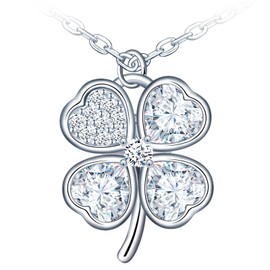 MICMIF Women's Necklace 925 Silver Clover Necklace Cubic Zirconia Four Leaf Clover Pendant with Silver Chain 41 + 5 cm Jewellery for Women Girls, Cubic Zirconia Sterling Silver Fabric Zirconia