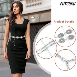 Putcuku Western Metal Concho Belt for Women Boho Chain Belt Adjustable Turquoise Chain Link Belt (Sliver-XL)