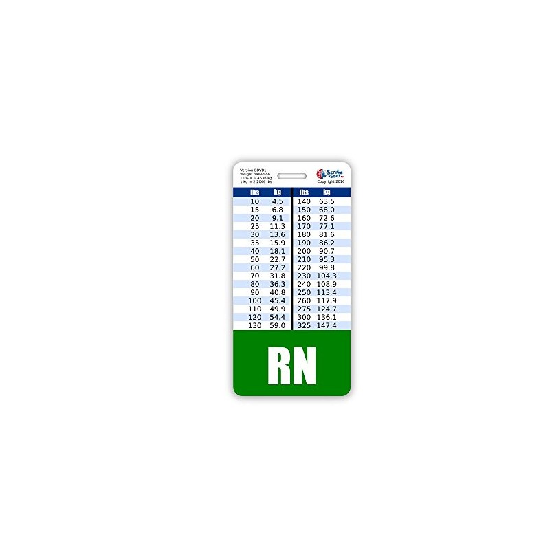 RN Badge Buddy Vertical w/Height & Weight Conversion Charts (Green)