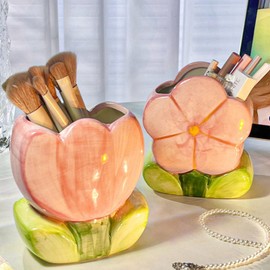 Busnos Pen Holder Flower Room Decoration Kawaii Pen Holder Brush Holder Pen Organiser Cute Pen Holder Boho Style Aesthetic Pen Holder Desk Accessories Gift for Women