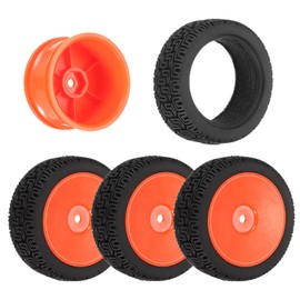 sourcing map 4-Pair High-Grip RC Car Tire & Wheel Set for 1/10 Scale On-Road Touring Cars - Soft Rubber Tyres with 12mm Hubs, Black/Red