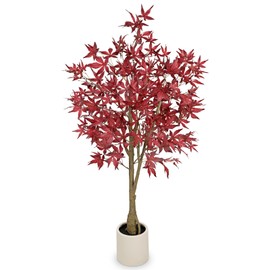Hollyone 4 FT Artificial Maple Tree in Ceramic Pot Fake Fall Tree Red Silk Leaf Maple Leaves Autumn Faux Plants for Home Decor Thanksgiving Harvest Fall Festival Party Indoor Outdoor Decorations