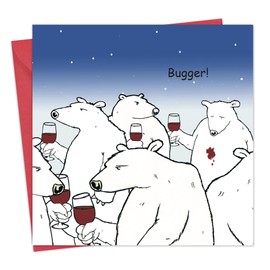 Twizler Funny Card with Polar Bear and Wine - Blank Inside - Humour Happy Birthday Card - Anniversary - Retirement - Fathers Day - Congratulations - Good Luck