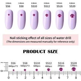 4240Pcs fuchsia Flatback Rhinestones 6 Sizes Crystal Diamonds for Nail Art Crafts Clothes Shoes with Tweezers and Picking Pen