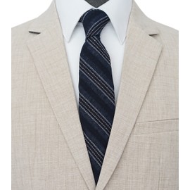 BELLUNO Corbata ajustada de 2.5 pulgadas para hombre, algodón y lino, a rayas, azul marino oscuro