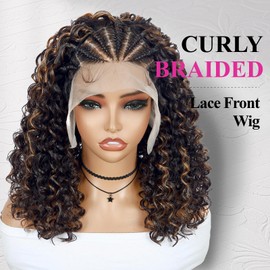 WIGER Braided Wigs for Black Women Glueless Knotless Box Braids Hair Wig with Baby Hair Highlighted Blonde Curly Bob Full Lace Frontal Wig 13X4 Transparent HD Lace Synthetic Deep Curly Wig