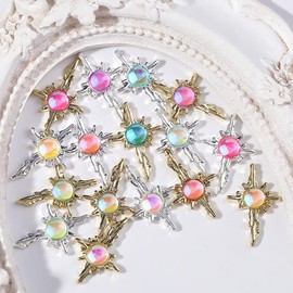 Cross Nail Charms With Pearl - Gothic 3D Pearl Nail Charms - Punk Art Rhinestones Supplies (Colourful Cross)