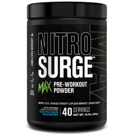 Jacked Factory Nitrosurge Max High Performance Pre Workout Powder - Pre Workout w/Nootropic Ingredients for Intense Focus, Pumps, Smooth Energy, Endurance - 40 Servings, Electric Blue Raspberry