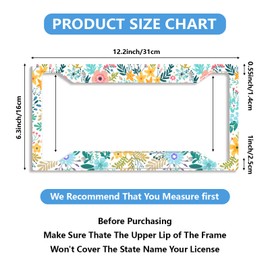 Colorful Folk Flowers License Plate Frame Floral License Plate Holder Stainless Steel Auto Parts Decoration with Screws License Plate for Men Women 12x6 Inch
