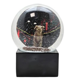 10010 Snow Globe Stock Exchange, Glass Globe Bull & Bear, Black Corner Base, Gift Idea Börsians, Paperweight for Traders, Height: 12 cm, W: 10 cm