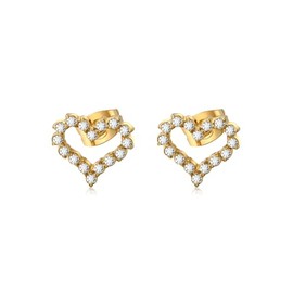 Aoliantty Stud Earrings,Stainless Steel,14K Golden Plated,Love Heart Shape with Zirconium Inlaid