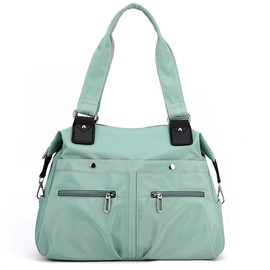 Women Nylon Purse Large Capacity Shoulder Bag Water Proof Handbags Multi-Pocket Ladies Tote Bags with Zippers Oxford Cloth for Travel Shopping Work -Light green