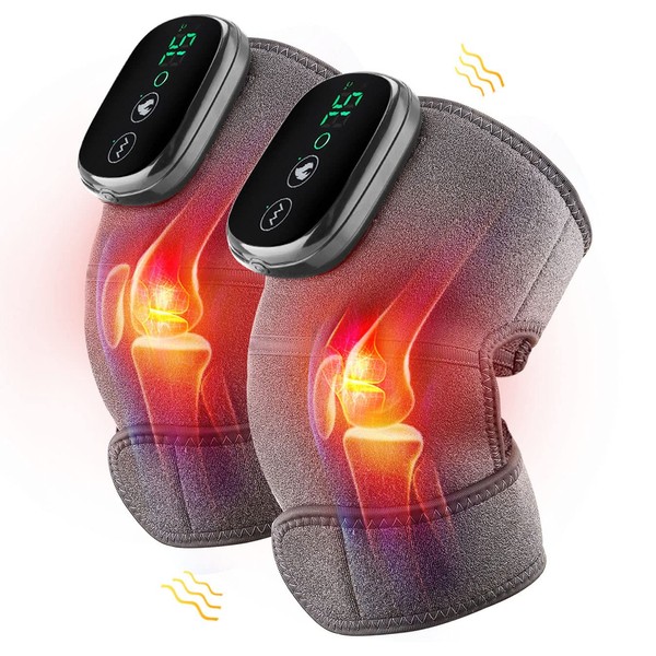 2PCS Heated Knee Brace Wrap with Massage, 3-in-1 Massager Shoulder