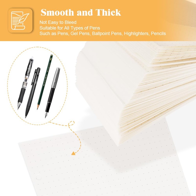 Vicloon A5 Loose Leaf Punched Paper, 140 Pages Dotted Refill