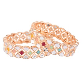 Efulgenz Fashion Jewelry Indian Bollywood Faux Pearl Kundan Rhinestone Floral Bracelet Bangle