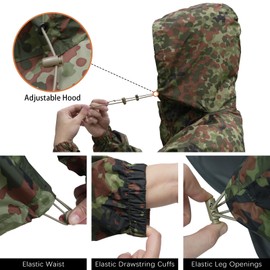 LOOGU Men's Lightweight Waterproof Rain Coat with Breathable Hood, German Flecktarn Camo, X-Large