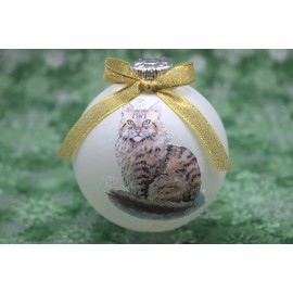 C032 Hand-made Christmas Ornament cat kitten - Long haired brown tabby cat (gold