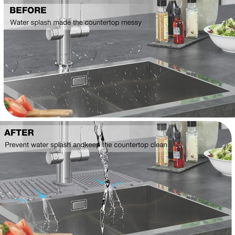 Faucet Mat for Kitchen Sink – Adjustable Silicone Sink Splash