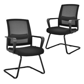 Giantex Office Guest Chair Set of 2, Executive Sled Base Conference Chairs with Lumbar Support and Armrests, Mid-Back Chairs, Mesh Office Desk Chair No Wheels for Reception Waiting Meeting Room