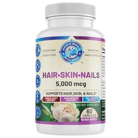 Healthy Hair Skin and Nails Supplement for Women & Men | Supports Skin Clarity, Hair Growth, and Nail Strength | Biotin 5000mcg | 60 Capsules | Made i