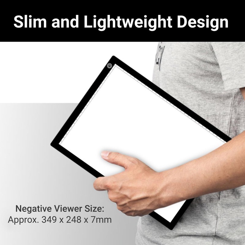 A4 Ultra Slim Slide Viewer, Black Acrylic with 3 Brightness