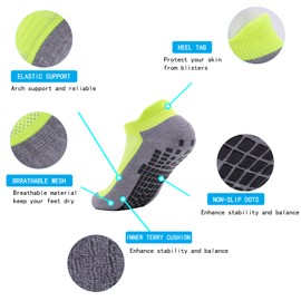 LIFPAU Men’s Non Slip Socks with Grips Yoga Pilates Socks Anti Skid Athletic Gym Home Thick Cushion 4 Pairs(Orange/Fluorescent Green/Red/Yellow,XL)