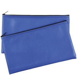 Security Bank Deposit/Utility Zipper Coin Bags, 11 X 6 Inches - Leather Zipper Pocket Money Holder, safe for Cash, Coins, Legal Documents, Receipts - Blue - 2 Pack