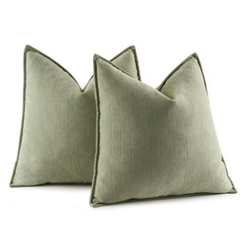 MIULEE MIULEE Pack of 2 Sage Green Decorative Pillow Covers 18x18 Inch Soft Chenille Luxurious Couch Throw Pillows Farmhouse Cushion Covers with Elegant Design for Sofa Bedroom Living Room Home Decor