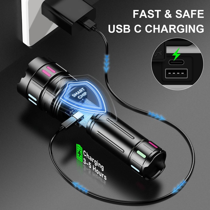 Gosdas Rechargeable Flashlights High Lumens 2000 Long Distance, Single Click