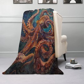 Kibue Colorful Octopus Blanket - Lightweight, Soft & Cozy Flannel Plush Throw Blanket for Travel, Sofa, Bedroom, Office - Warm Decor for Adults Kids Women 60"×50"