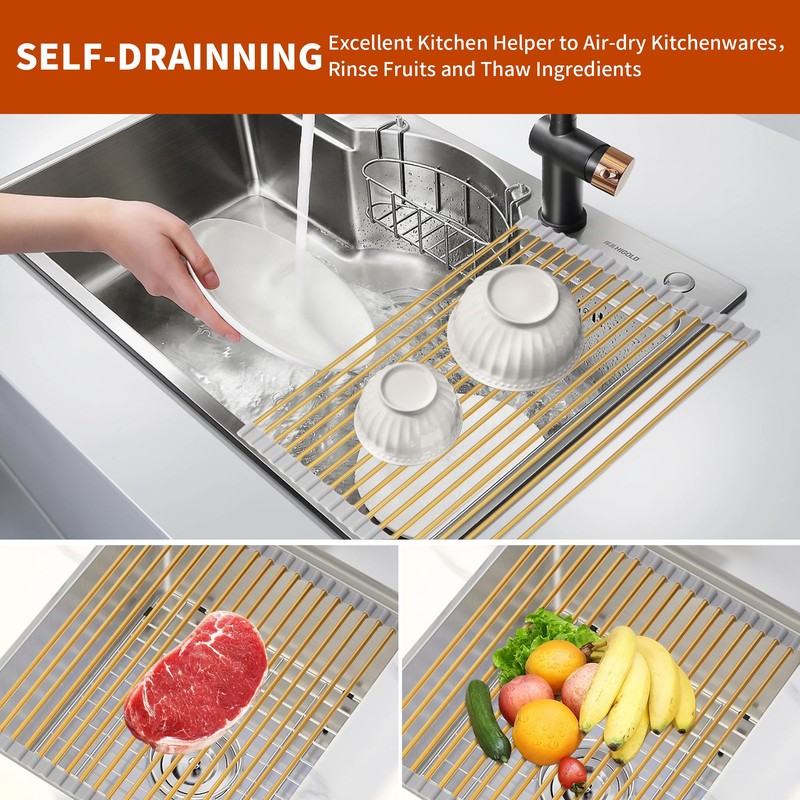 HAYAWEY Golden Roll UP Dish Drying Rack Over The Sink