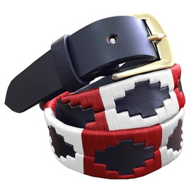 CARLOS DIAZ Thin Men's Women's Unisex Brown Leather Embroidered Polo Belt, brown