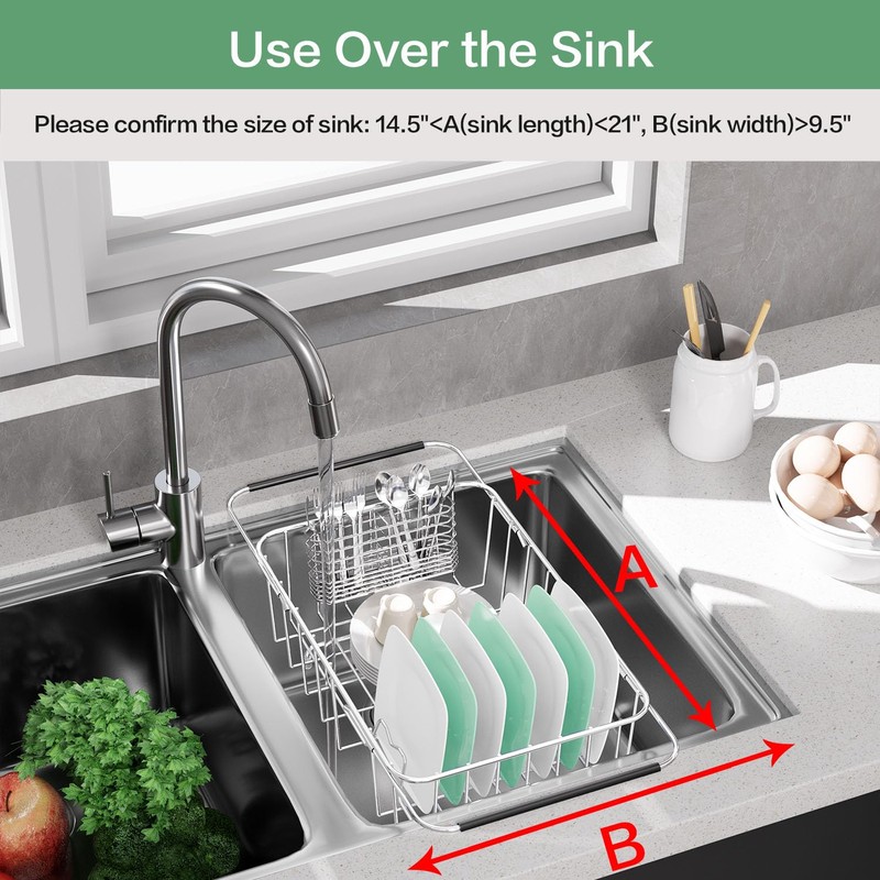 SwetLao Dish Drainer Rack in Sink Adjustable, Expandable 304 Stainless