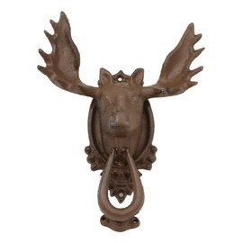Ebros Gift Rustic Western Forest Horned Bull Moose Head Cast Iron Door Knocker 10" Tall Figurine Decorative Knockers Buck Deer Elk for Cabin Lodge Home Accent Decor Hardware