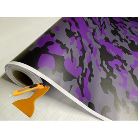 Purple Black Gray Camouflage Matte Premium Vinyl Car Wrap Decal Film Sheet Air Channel Release Technology + Free Tool Kit (2ft and up) (24" x 60" / 2FT x 5FT)