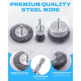 60 Pack Rocaris Carbon Steel Wire Wheel Brush Set - Cup, Wheel, and Pen Brushes With 1/4-Inch Hex Shank for Rust Removal, Corrosion and Scrub Surfaces