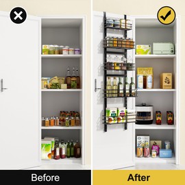 Vetacsion Pantry Door Organizer 12 Inch Wide, 5 Tier Hanging Adjustable Over the Door Spice Rack For Narrow Space