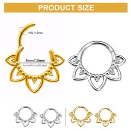 TOFBS Pack of 2 Nose Piercing for Women Men 316 Stainless Steel Flower Nose Piercing Ring 16G Hypoallergenic Hoop Nose Ring Septum Jewellery, Stainless Steel