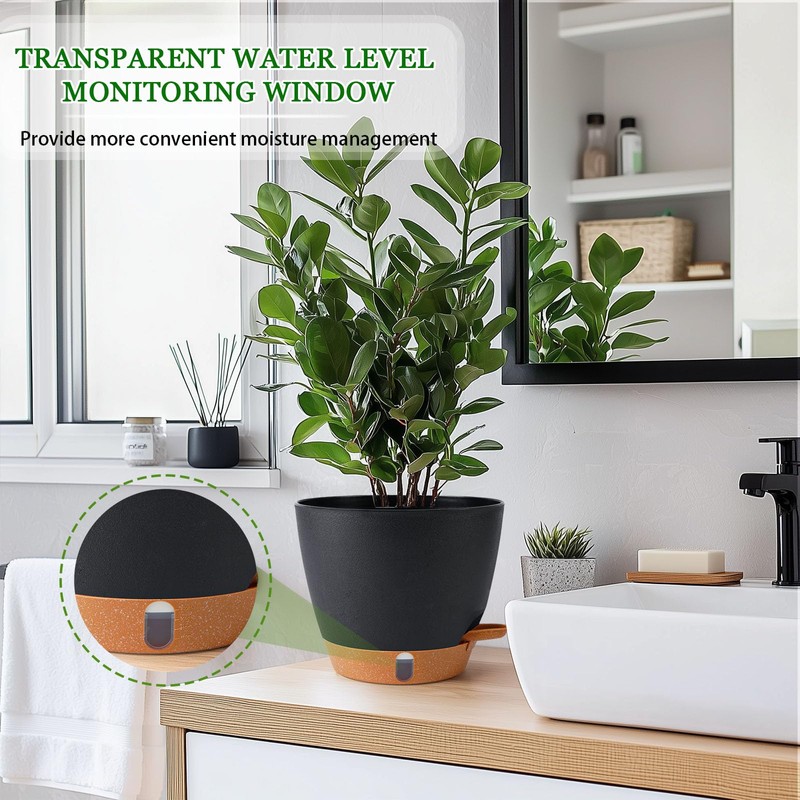 Fielda 2 Pack 8 Inch Pots for Plants Indoor, Plastic