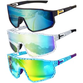 Apricitie 3 pezzi occhiali da ciclismo veloci, UV 400, sportivi, da sole, da corsa, MTB, bicicletta, per uomo e donna, bici da corsa, bicicletta, sci, rave, golf