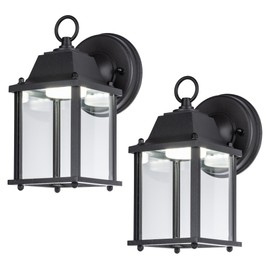 LIT-PaTH Outdoor LED Wall Lantern, Wall Sconce as Porch Lighting Fixture, 5000K Daylight White, 9.5W 800 Lumen, Aluminum Housing Plus Glass, Black Finish, 2-Pack