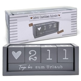 MIJOMA Yearly Countdown Calendar Wooden Cube - Permanent Yearly Table Calendar - Versatile Countdown to 432 Days for Special Occasions (Grey)