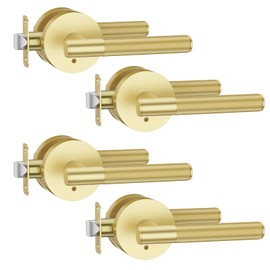 Asidrama 4 Pack Privacy Door Handles, Door Lever with Door Knobs Indoor for Bedroom or Bathroom, Heavy Duty Brushed Gold Door Handles Interior with Locks for Left Right Sided Doors