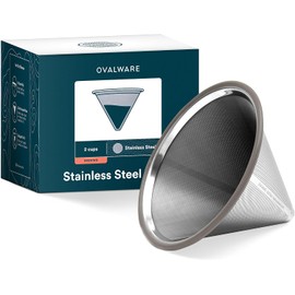 Filtro de acero inoxidable para café con técnica de Pour Over – Gotero de cono de café reutilizable y permanente de Ovalware, Chemex, Hario y otras Jarras (Acero Inoxidable)