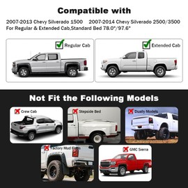 G-PLUS Fender Flares 4 PCS Smooth Pocket Riveted Fit Chevy Silverado 1500 2007-2013/ 2500HD 3500HD 2007-2014 (For 78.0"/97.6" Standard & Long Bed Regular & Extended Cab) Wheel Flares Protector Cover