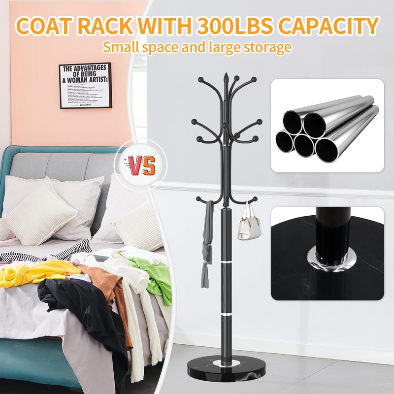 Snaikor Metal Coat Rack Freestanding, Sturdy Coat Rack Stand with