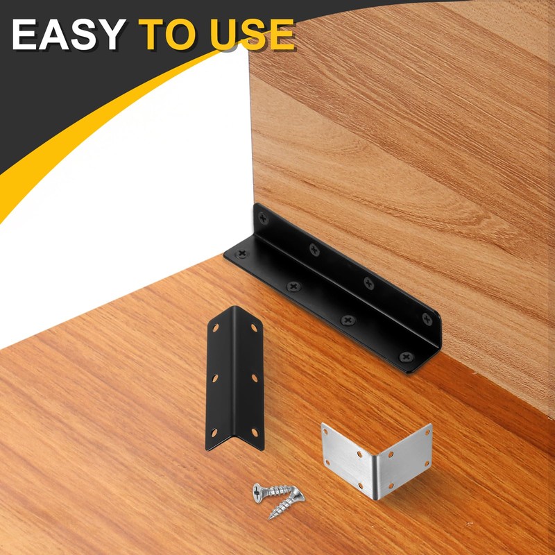 uxcell 4Pcs L-Shaped Brackets Corner Brace, 0.98"x0.98"x7.87" Corner Bracket Shelf