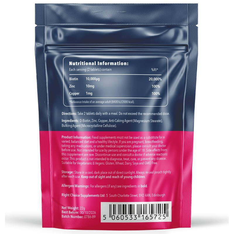 Biotin Hair Growth Supplement - 180 Tablets Enhanced with Zinc