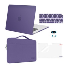 MOSISO Compatible with MacBook Air 15 inch Case 2024 2023 Release M3 A3114 M2 A2941 with Touch ID, Plastic Hard Shell&Carrying Sleeve Bag&Keyboard Cover&Webcam Cover&Screen Protector, Imperial Purple