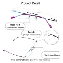 YEIN Blue Light Blocking Glasses, Anti Eyestrain, TV Glasses for Women Men(Purple + purple,+2.00)
